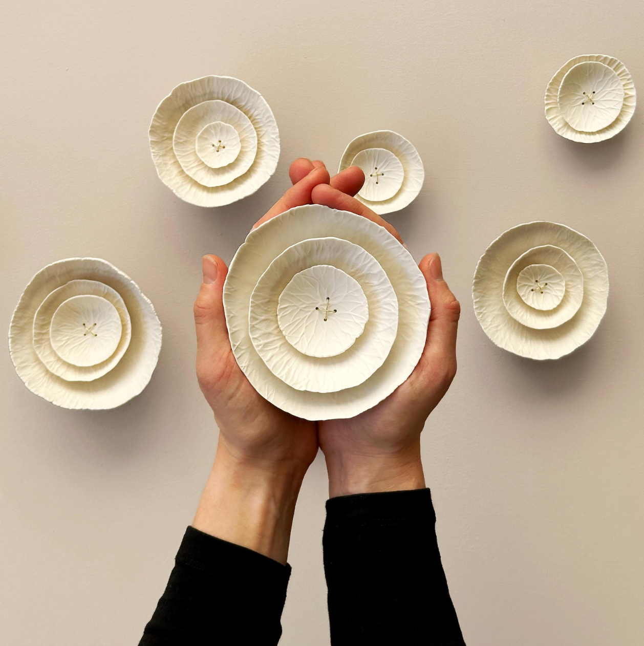 Flora Large Abstract wall art Original 3D textured ceramic artwork 23 porcelain wall sculptures Rose flowers Modern Japandi Quiet luxury