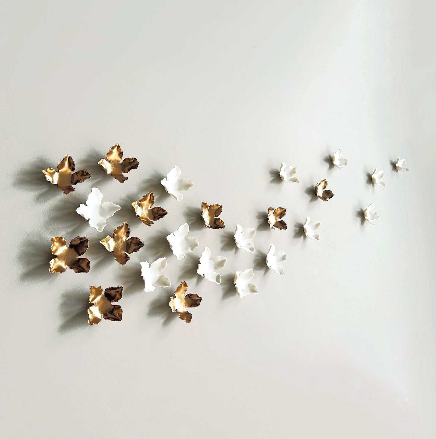 Ceramic wall art Garland 3D artwork sculpture 24 white porcelain gold flowers Modern Japandi Floral decor quiet luxury MADE TO ORDER