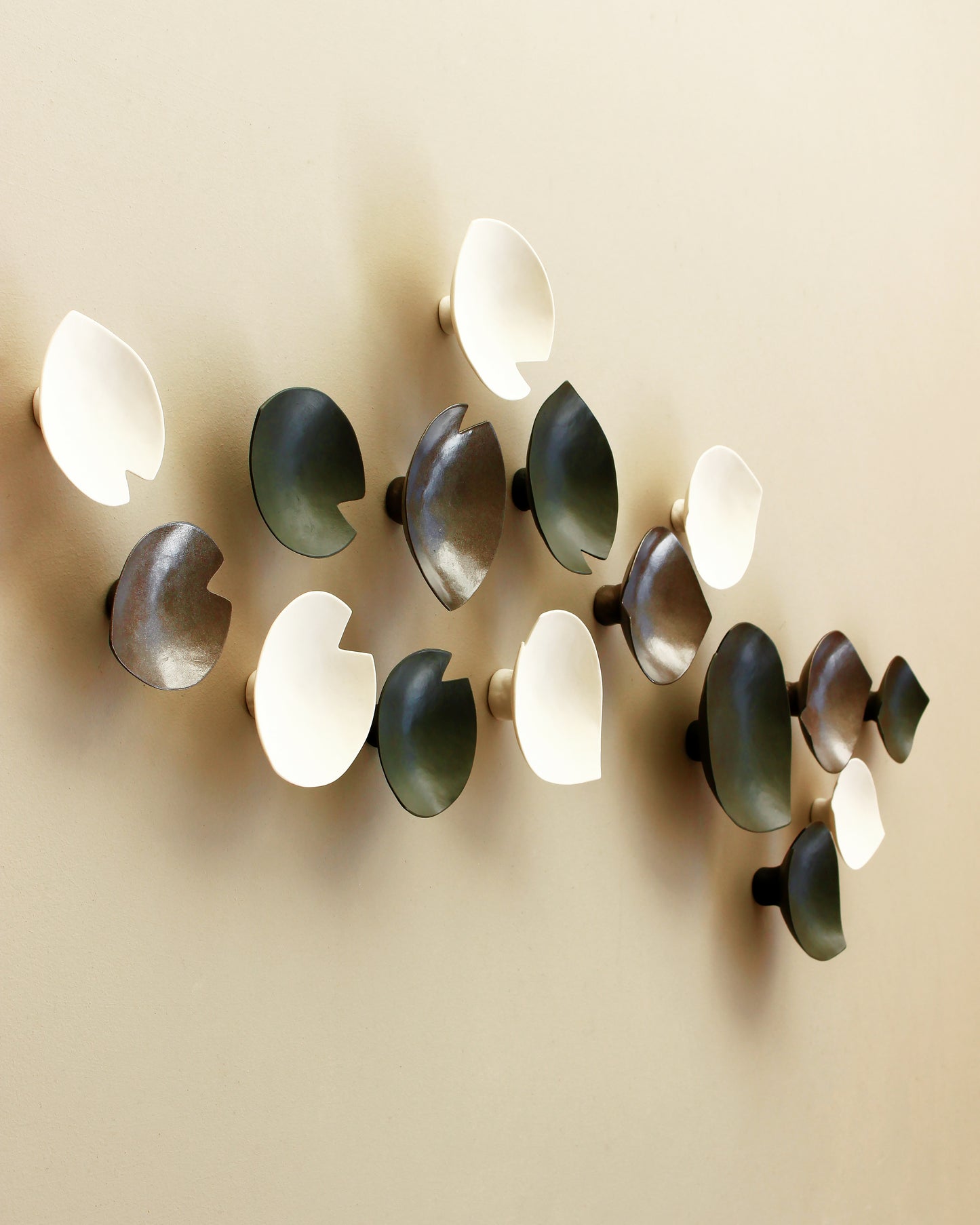 Bronze Ceramic Calla Lily Wall Sculpture - Textured Oversized Art Dark Green, Metal finish & Natural Porcelain (16)