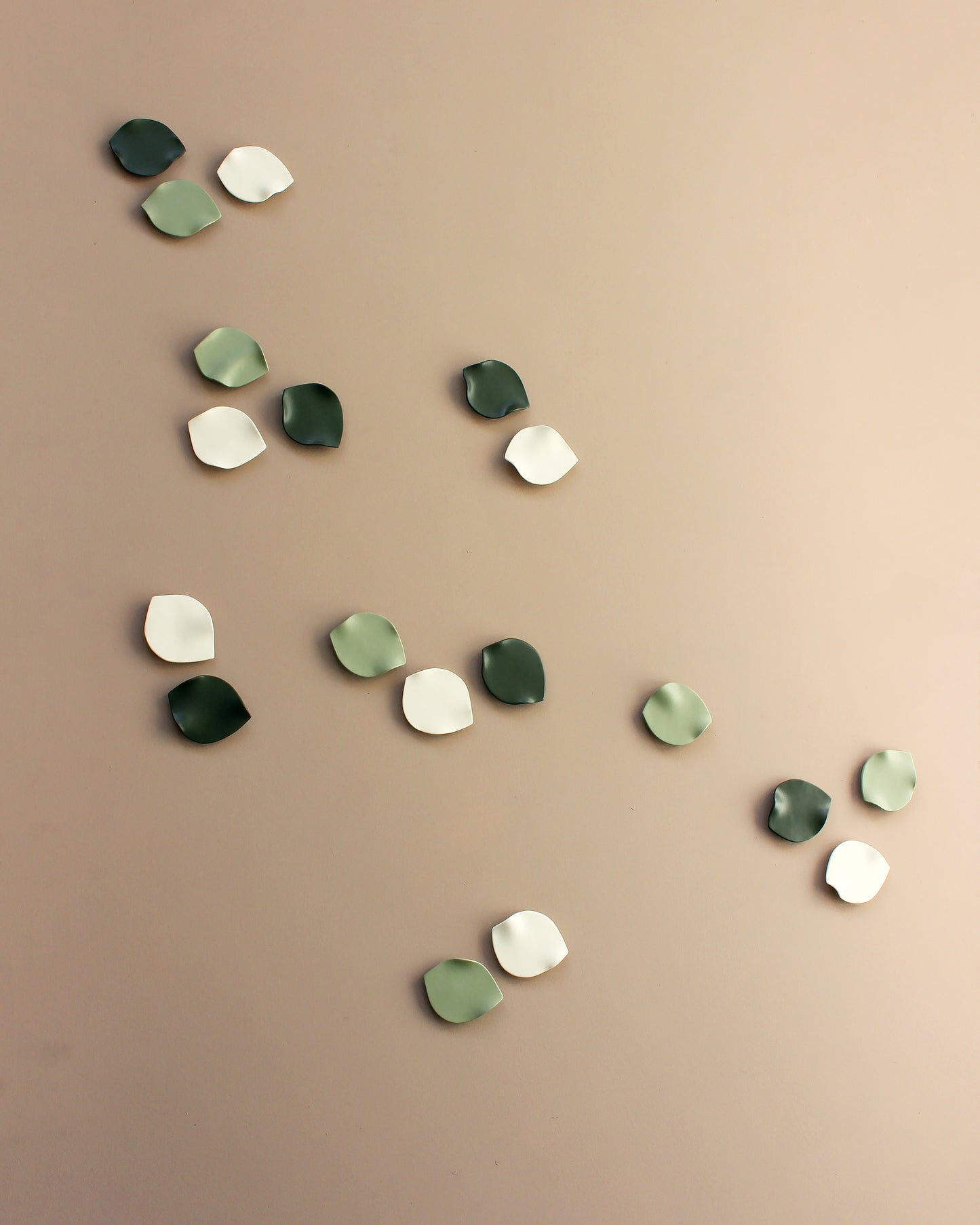 Large Porcelain Wall Art Sculpture: Blossom Petals Green, Dark Khaki and Natural White (19)