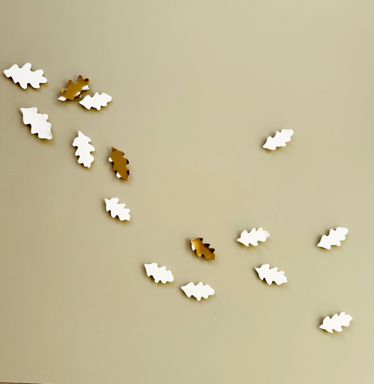 15 Falling Leaves Large Abstract Original ceramic wall art Oak leaf 3D Sculptures Contemporary white gold & glazed Porcelain artwork Falling Leaves