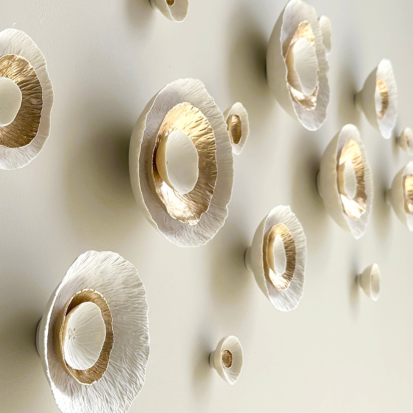 Abstract Flora XL 3 Dimensional wall art sculpture 15 Large size White and gold layered porcelain Unique abstract handmade artwork Luxury decor Modern fine art