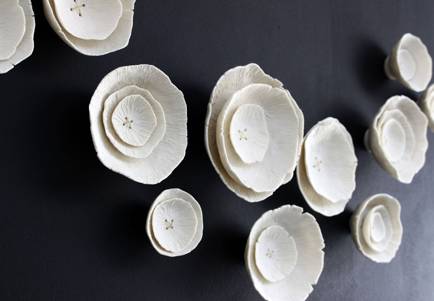 Abstract wall art Original 3D artwork Set of 12 ceramic porcelain handcrafted sculptures Rose flower Modern Japandi minimalist