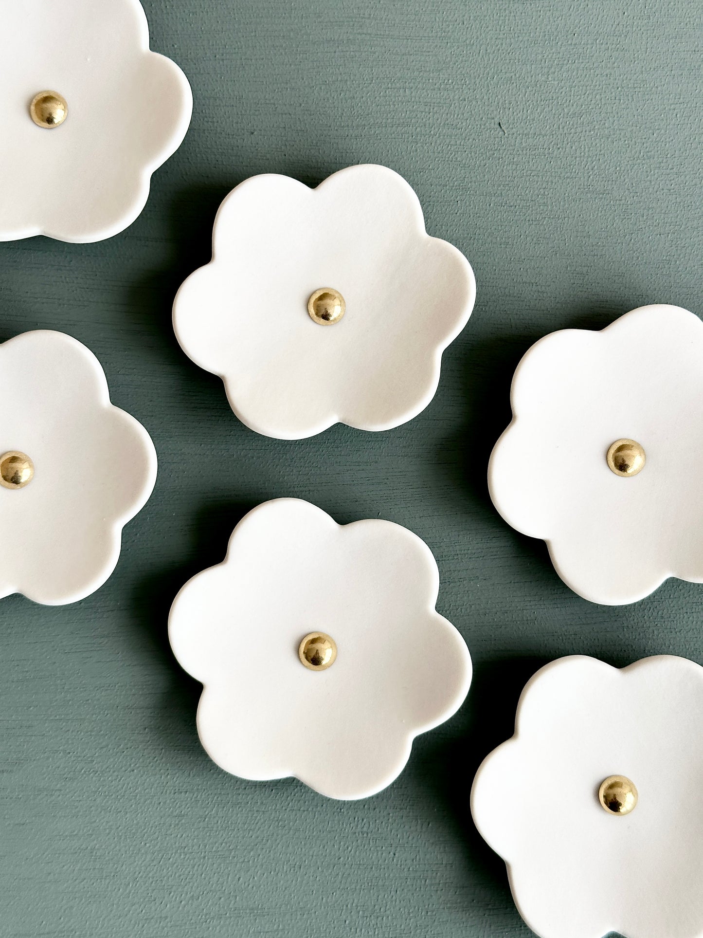 Cherry Blossom - 15 white porcelain wall art flowers with golden studded centres