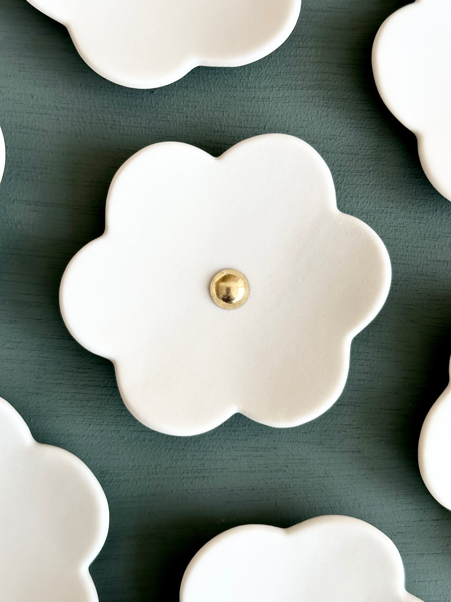 Cherry Blossom - 15 white porcelain wall art flowers with golden studded centres