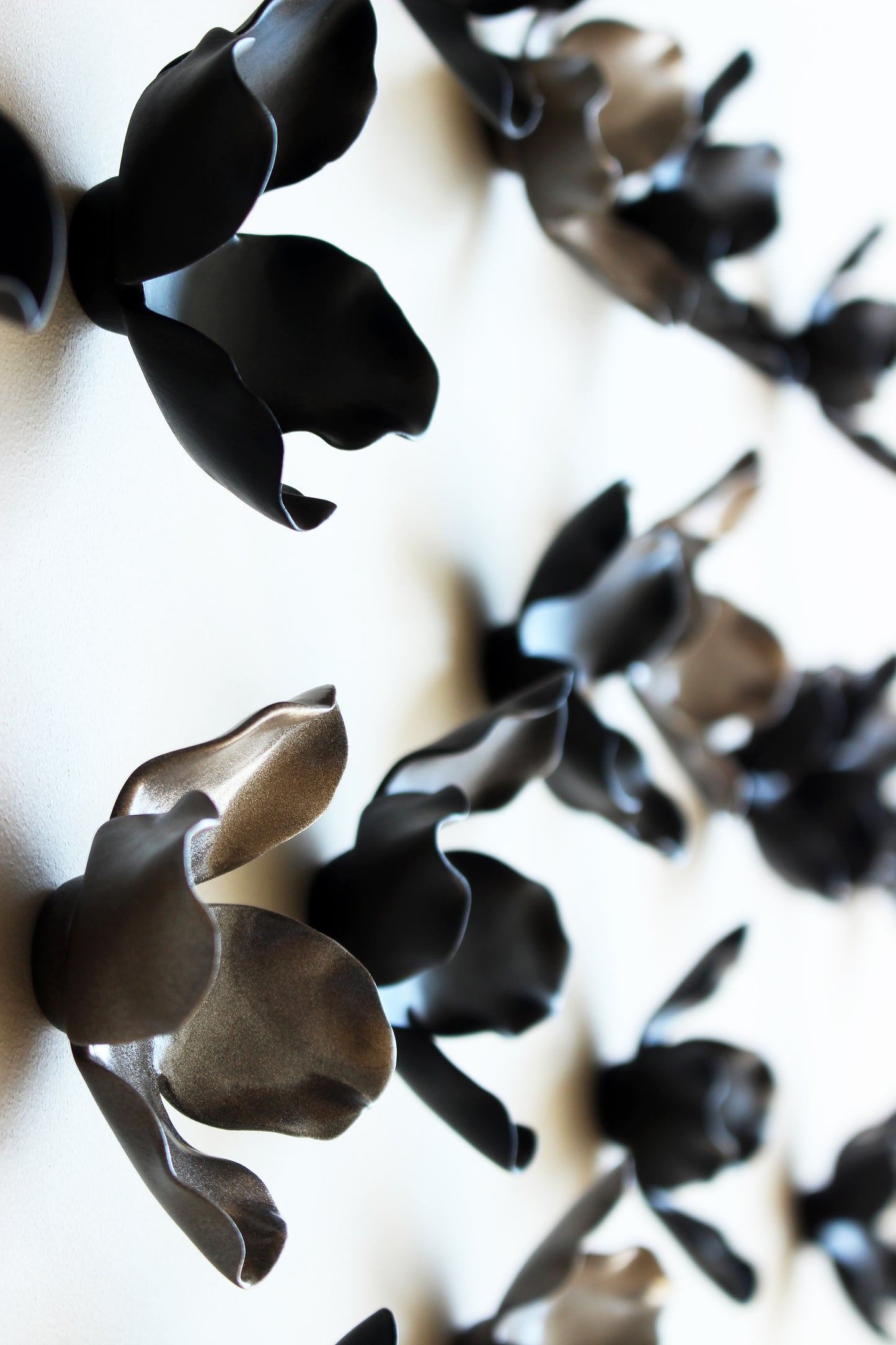 Garland - Metallic Bronze and Black Wall Art Flowers - Floral Porcelain 3D Ceramic Sculpture 22