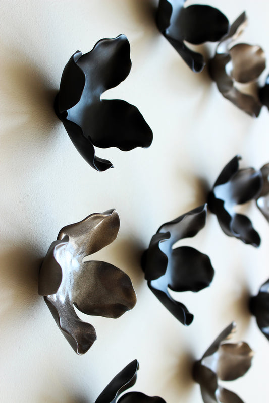 Garland - Metallic Bronze and Black Wall Art Flowers - Floral Porcelain 3D Ceramic Sculpture 22