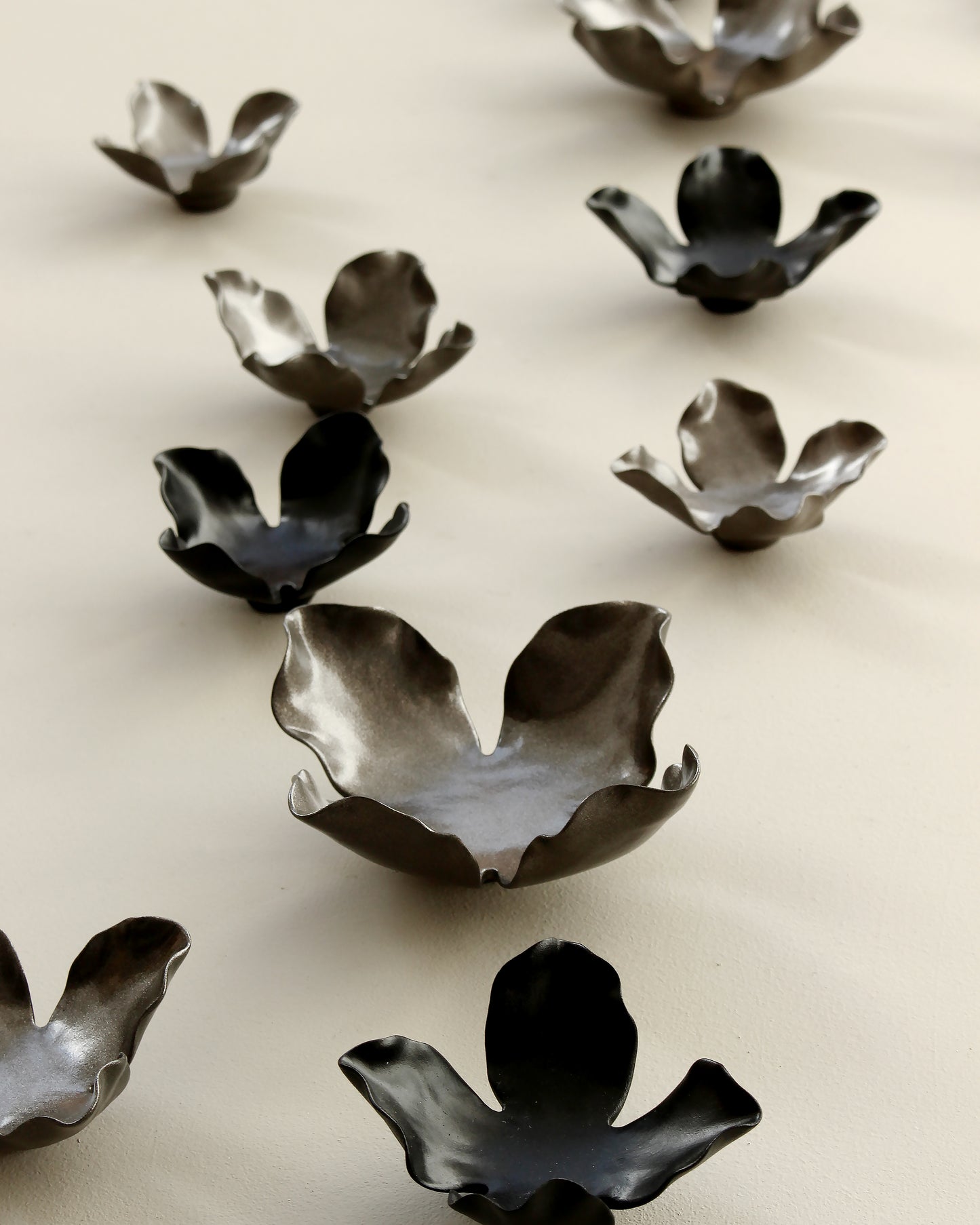 Garland - Metallic Bronze and Black Wall Art Flowers - Floral Porcelain 3D Ceramic Sculpture 22