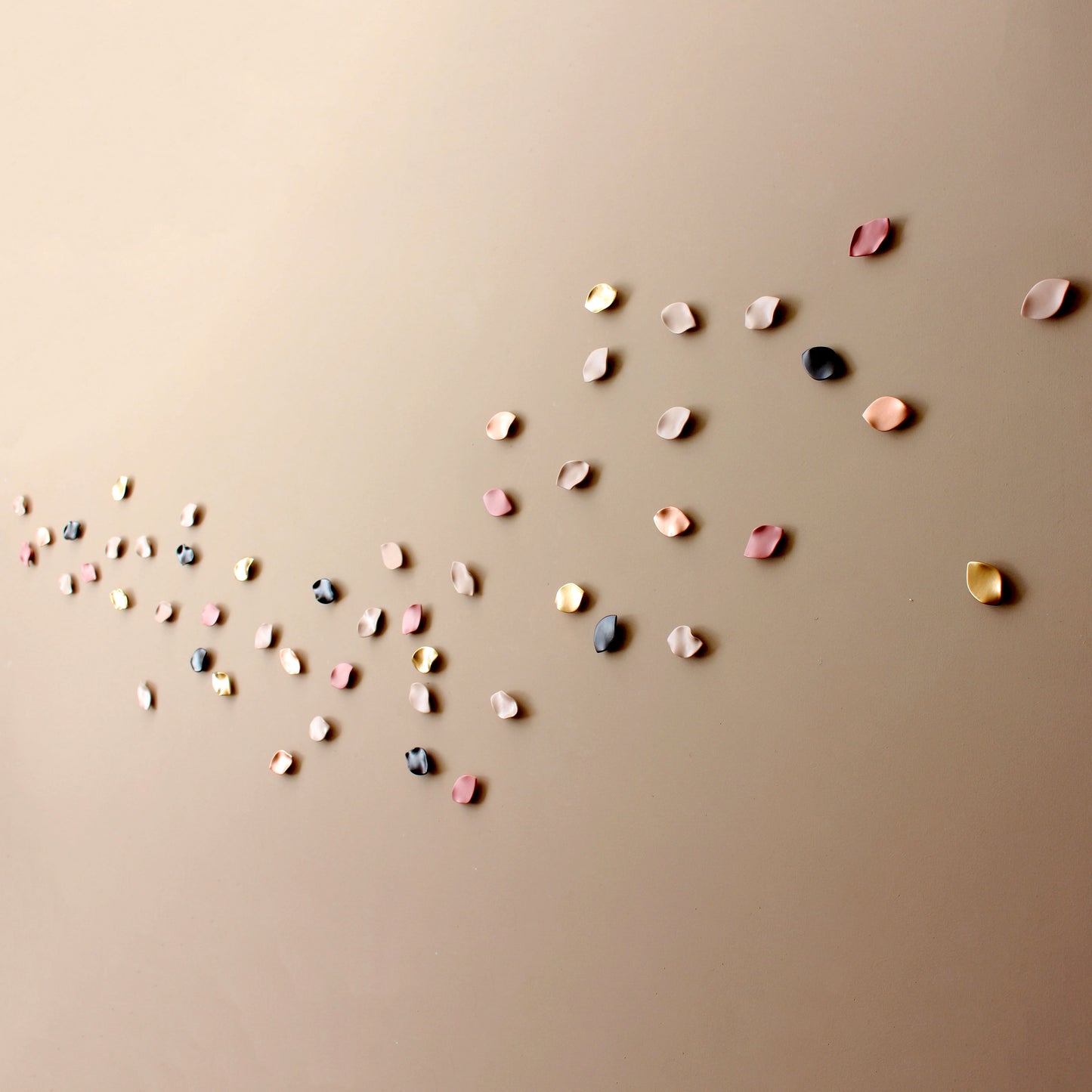 Porcelain Petal Wall Art: Summer Breeze - Pink, Gold, Brown & Copper Ceramic Sculpture (50)