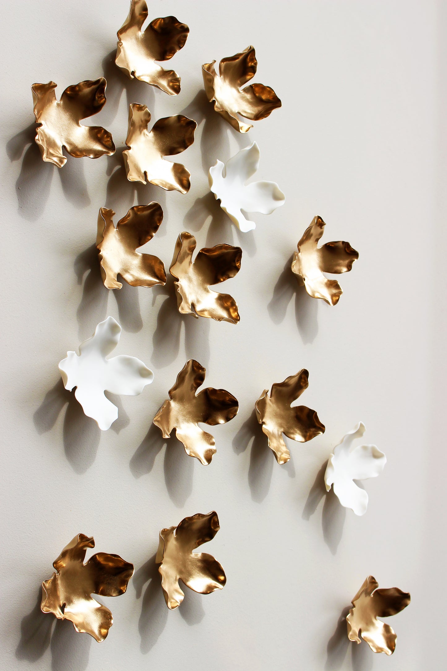 Original ceramic wall artwork 3D wall art sculpture 24 white porcelain gold flowers Modern Japandi Floral decor quiet luxury