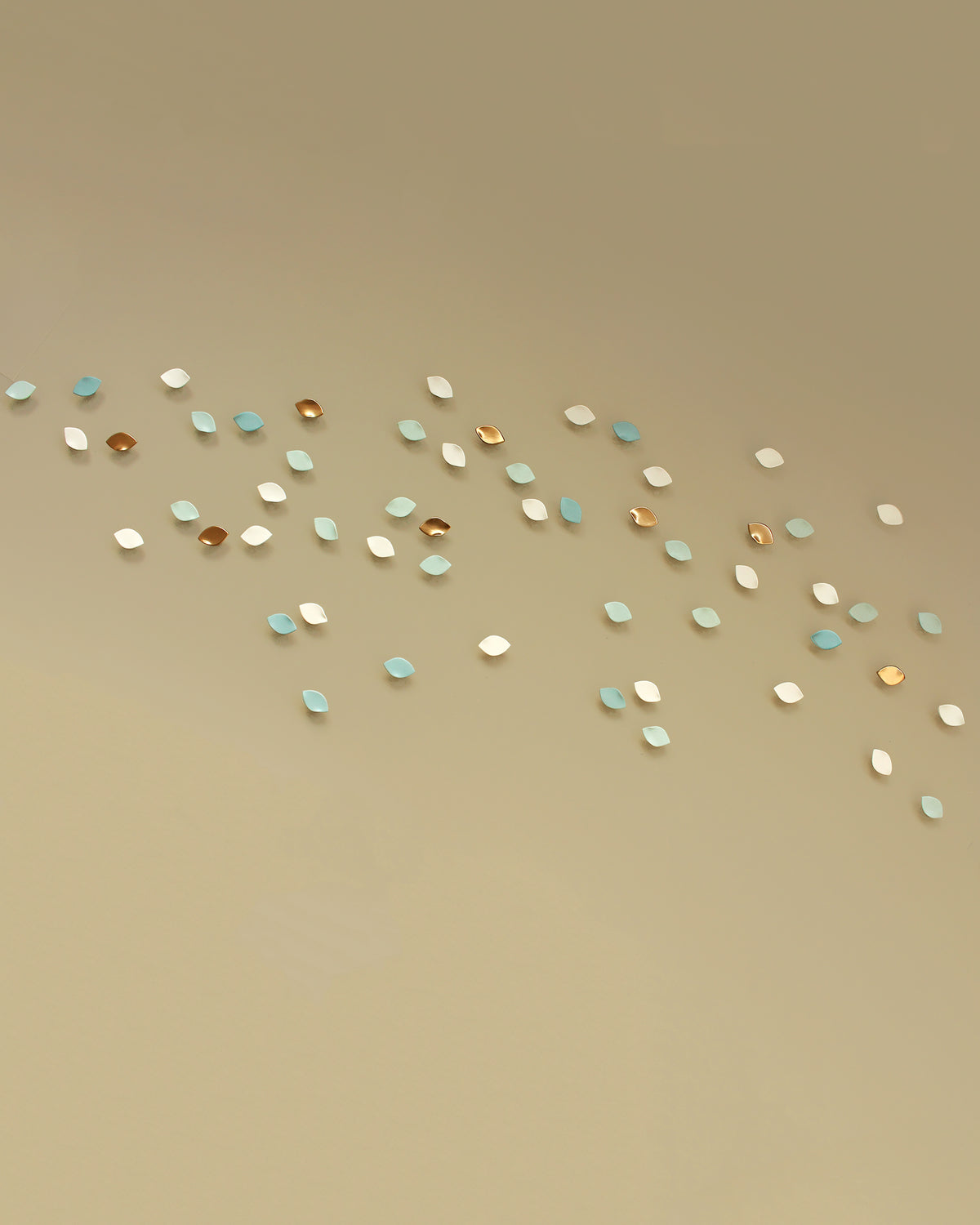 Go With the Flow - Extra large ceramic wall art in soft teal green blue, white and gold