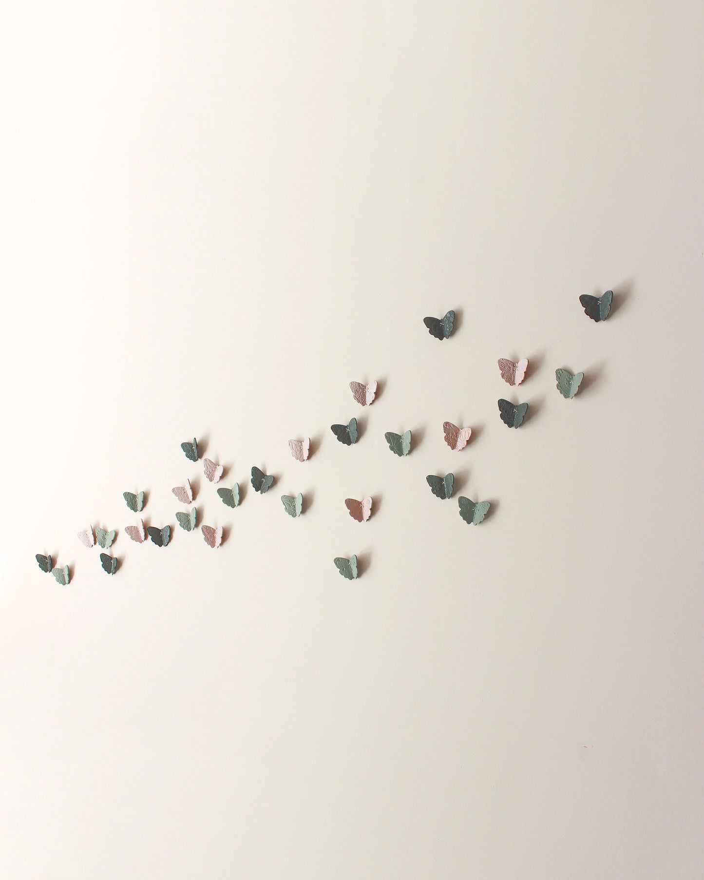 3D Lace Texture Porcelain Butterfly Wall Art Pink, Sage Green & Dark Olive Set of 30