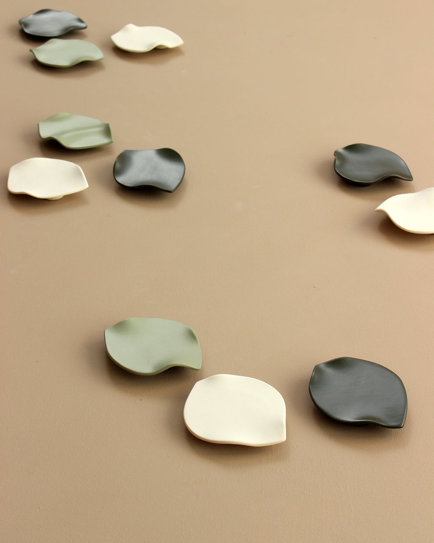 Large Porcelain Wall Art Sculpture: Blossom Petals Green, Dark Khaki and Natural White (19)