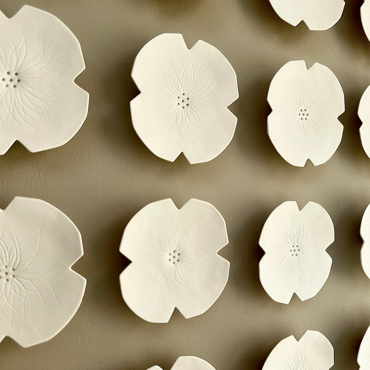 Grace Flower Original Ceramic 3D wall art set of 12 porcelain white an ...