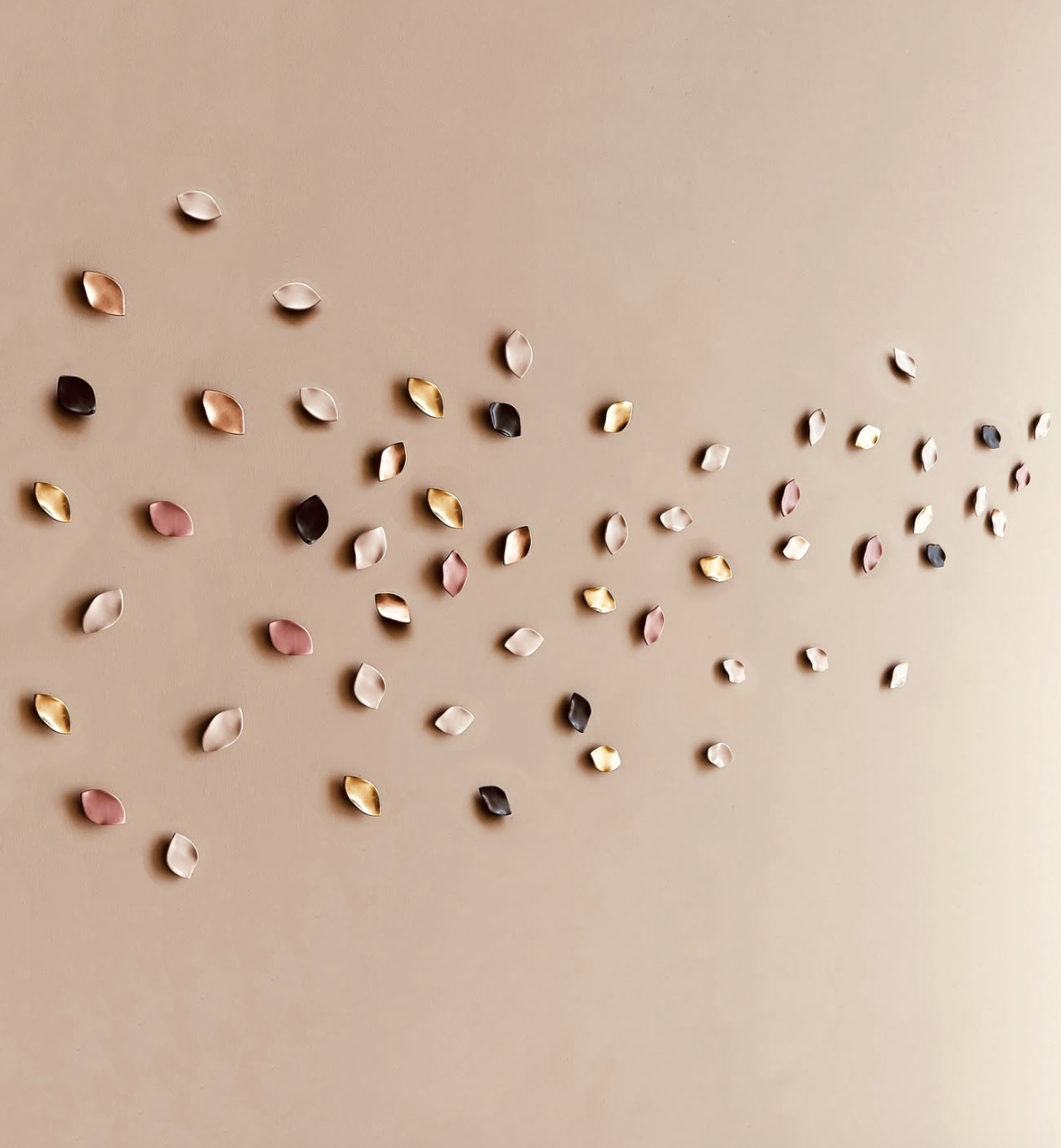 Porcelain Petal Wall Art: Summer Breeze - Pink, Gold, Brown & Copper Ceramic Sculpture (50)