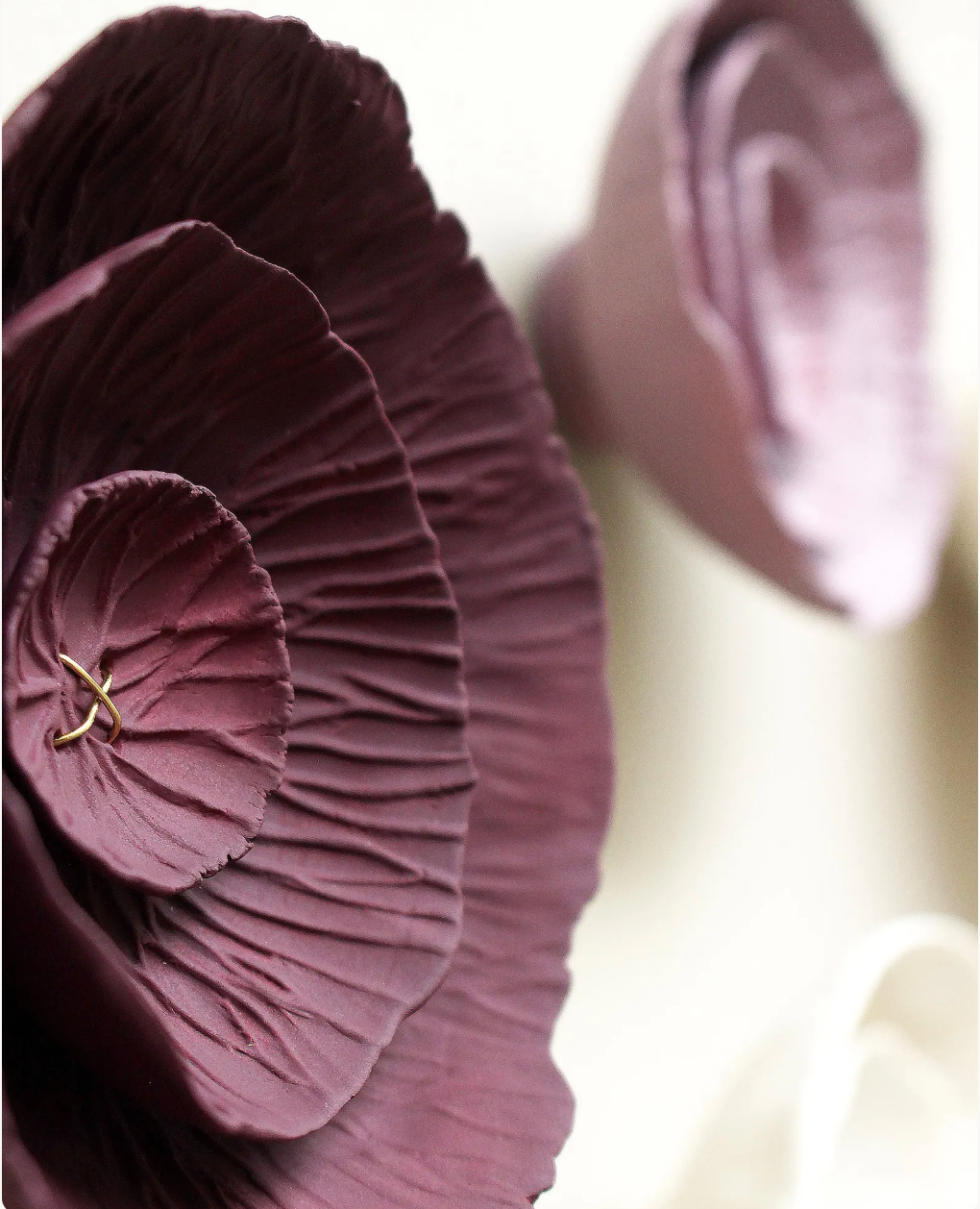 Floralia - Ceramic wall art sculpture in deep blackberry burgundy, lilac and natural white porcelain
