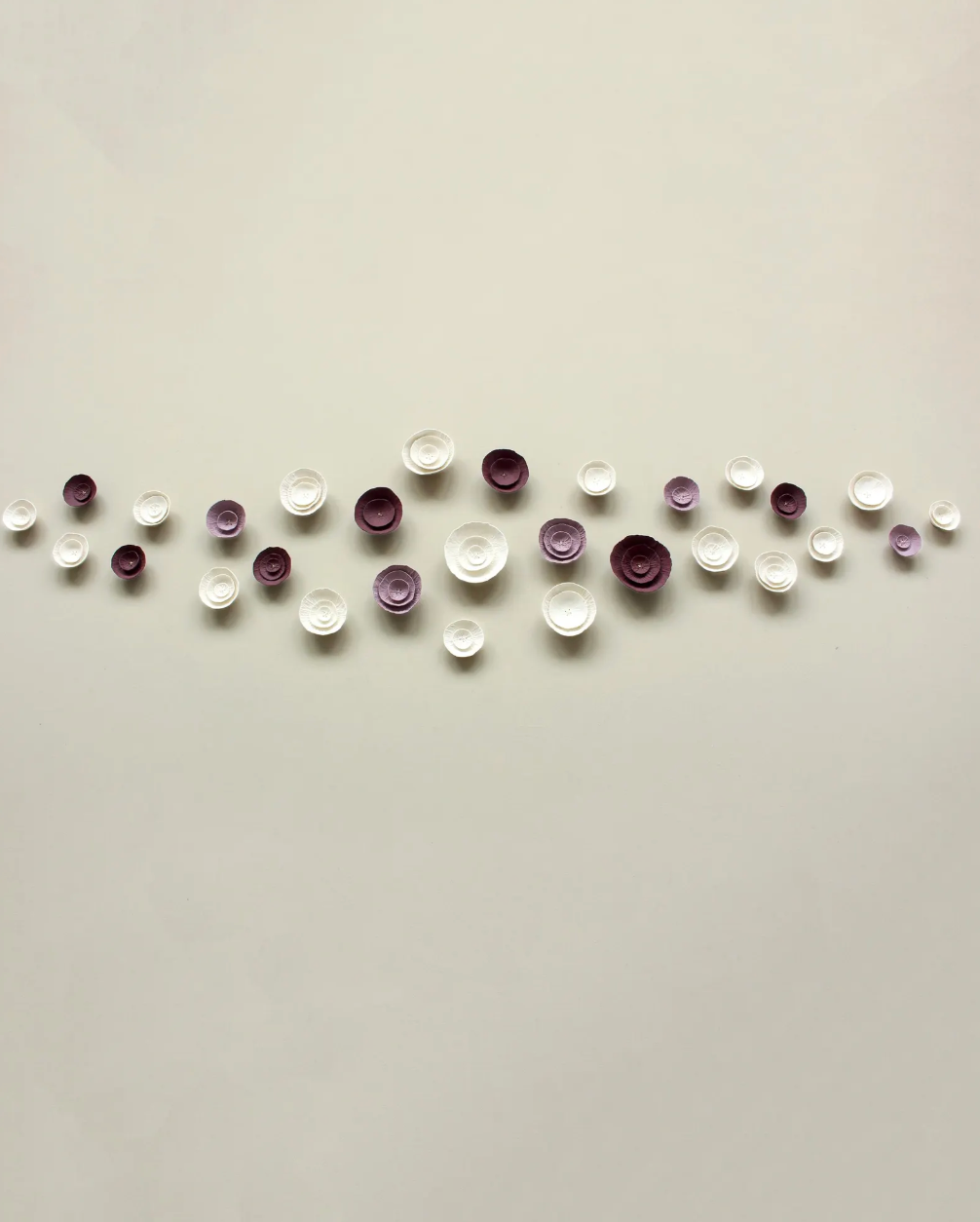 Floralia - Ceramic wall art sculpture in deep blackberry burgundy, lilac and natural white porcelain