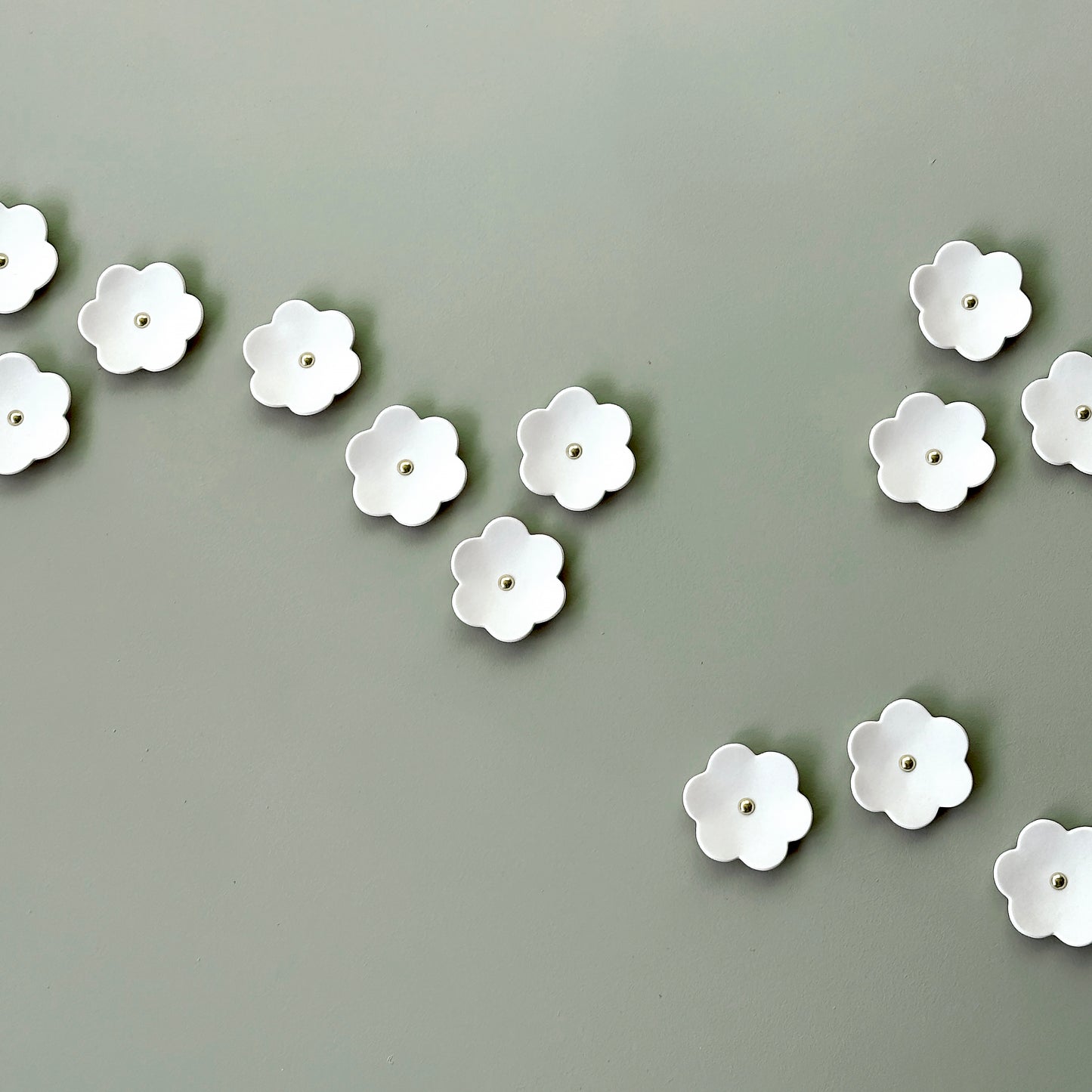 Cherry Blossom - 15 white porcelain wall art flowers with golden studded centres