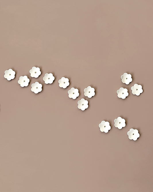 Cherry Blossom - 15 white porcelain wall art flowers with golden studded centres