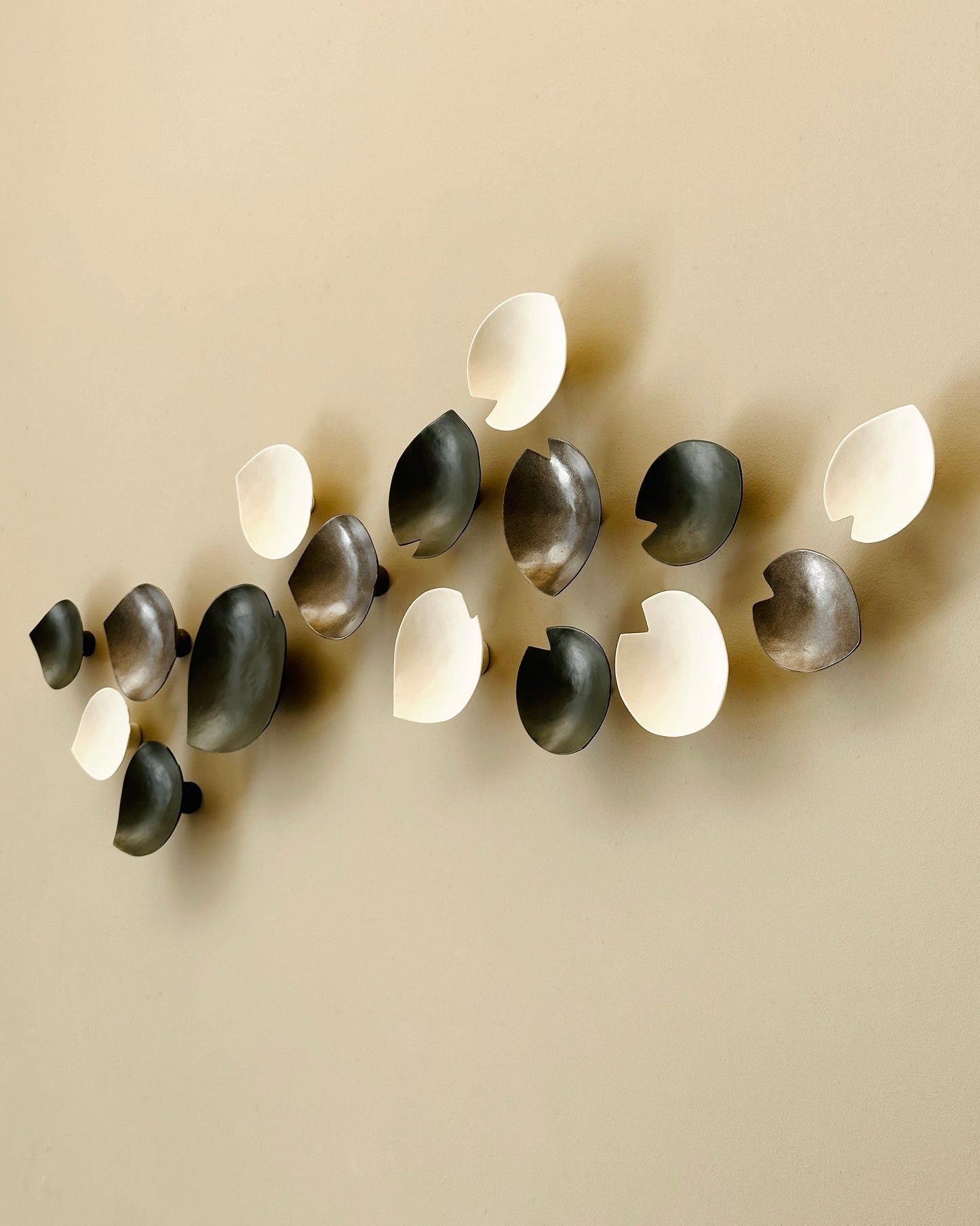 Bronze Ceramic Calla Lily Wall Sculpture - Textured Oversized Art Dark Green, Metal finish & Natural Porcelain (16)