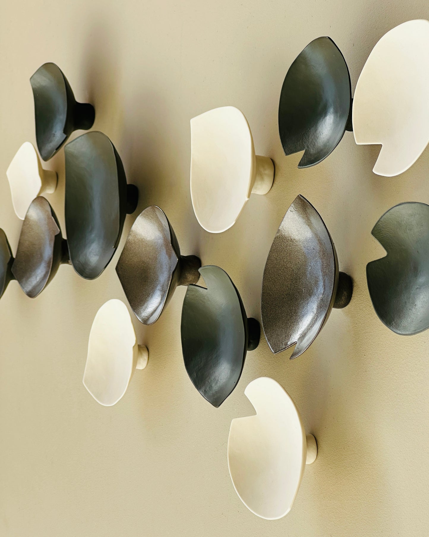 Bronze Ceramic Calla Lily Wall Sculpture - Textured Oversized Art Dark Green, Metal finish & Natural Porcelain (16)