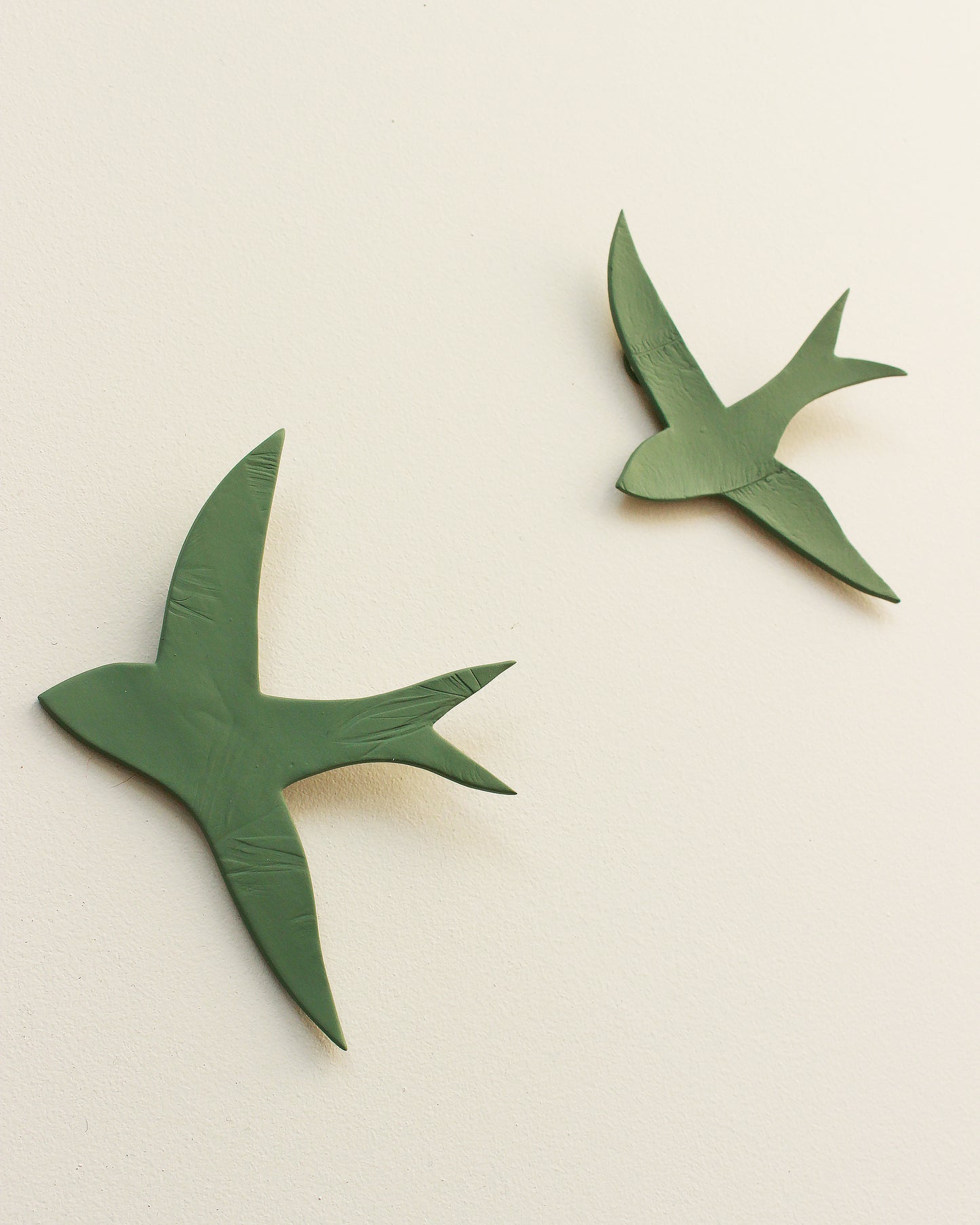 Original Wall art, Green Porcelain Swallows Set of 7, Modern Ceramic Birds