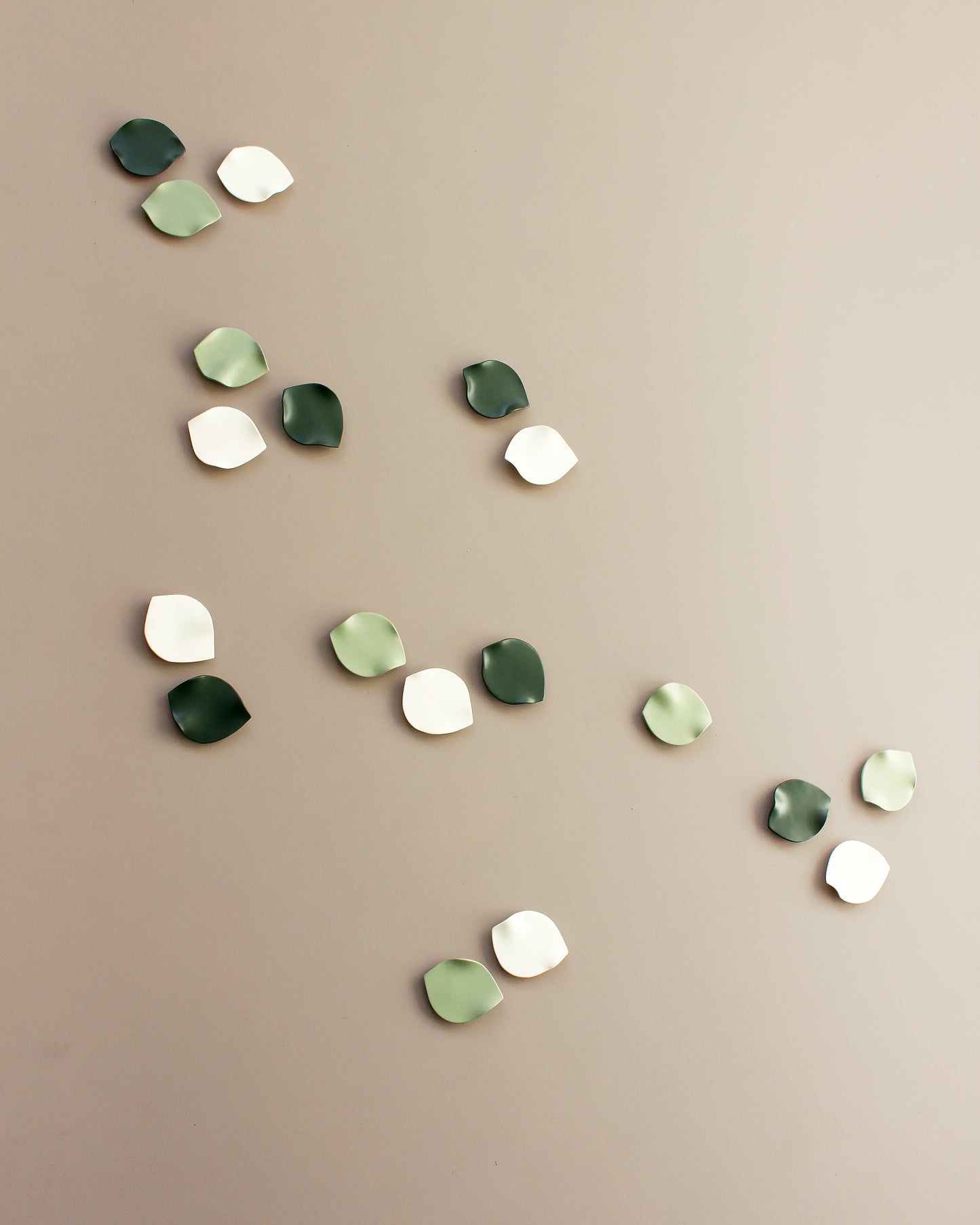 Large Porcelain Wall Art Sculpture: Blossom Petals Green, Dark Khaki and Natural White (19)