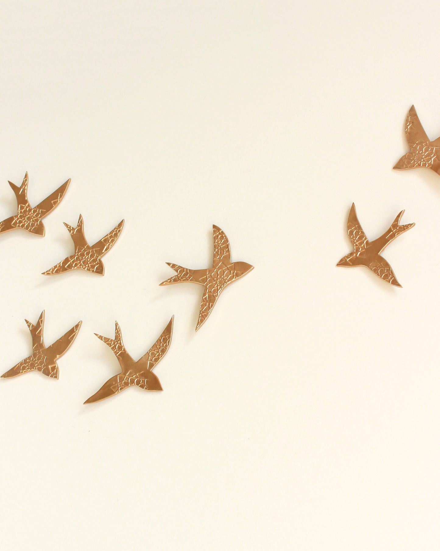 Original Artwork 7 Gold Porcelain Metallic Wall Art Swallows Birds Wall Sculpture Ceramic Moroccan