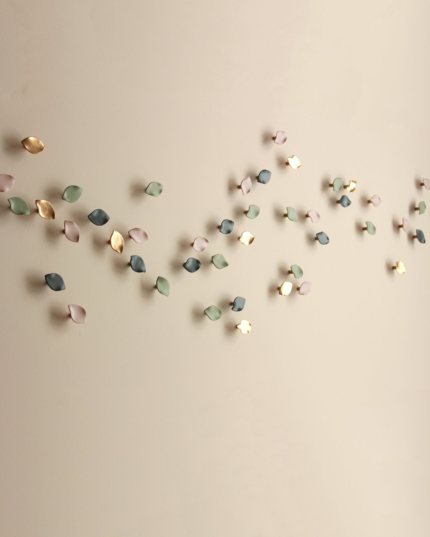 Blossom Petal Wall Art: Dark Olive and Sage Green, Pink & Gold Porcelain Ceramic Wall Sculpture (48) MADE TO ORDER