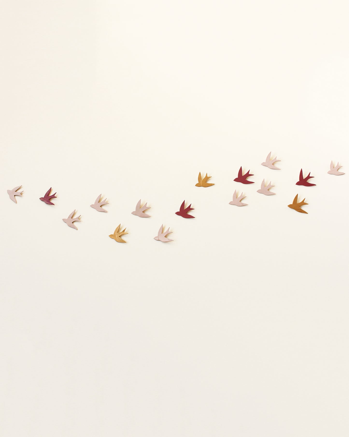 Wall sculpture art - Swallows at Dusk - 16 Pink & Gold Handmade Porcelain birds