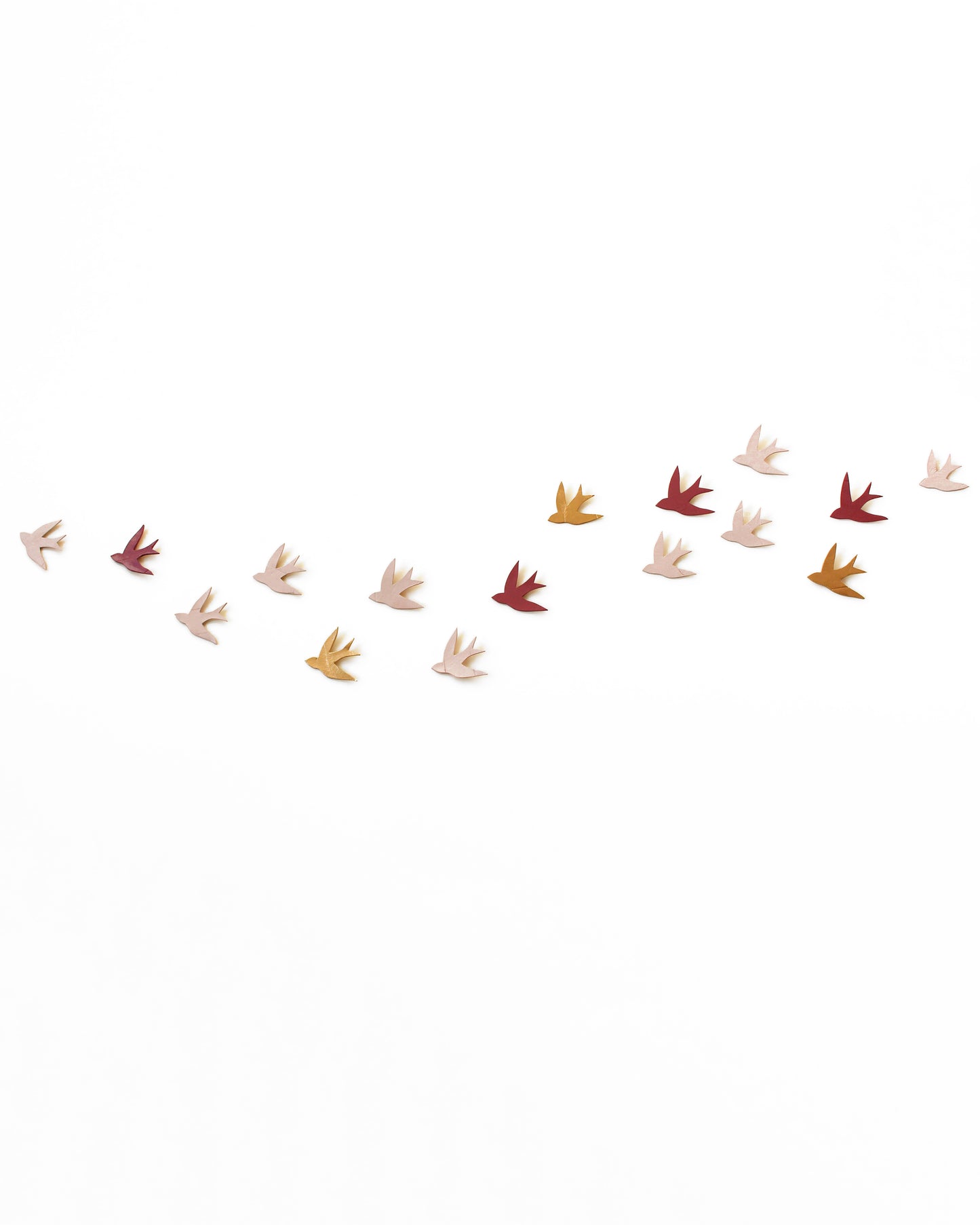 Wall sculpture art - Swallows at Dusk - 16 Pink & Gold Handmade Porcelain birds