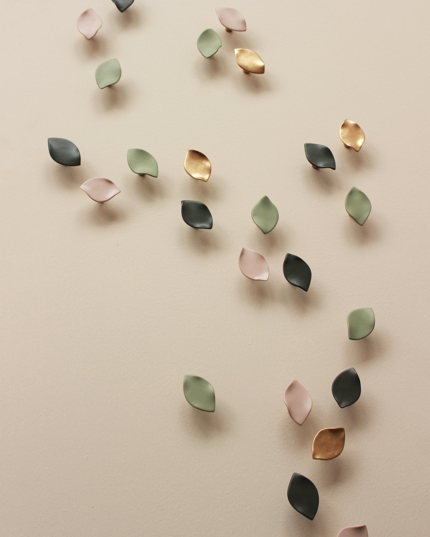 Blossom Petal Wall Art: Dark Olive and Sage Green, Pink & Gold Porcelain Ceramic Wall Sculpture (48) MADE TO ORDER