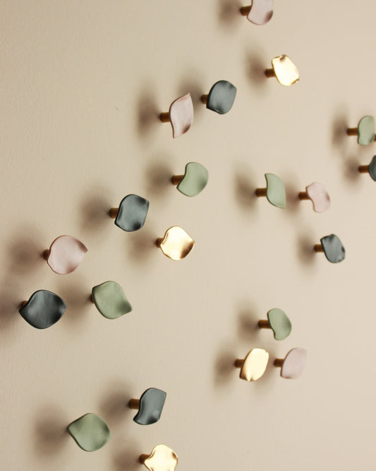 Blossom Petal Wall Art: Dark Olive and Sage Green, Pink & Gold Porcelain Ceramic Wall Sculpture (48) MADE TO ORDER