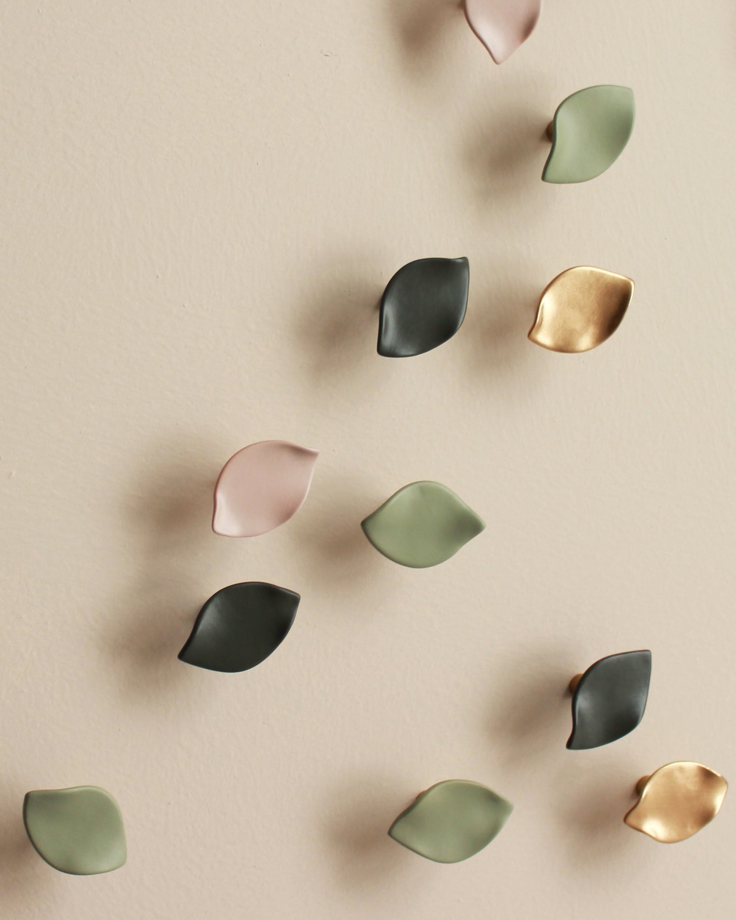 Blossom Petal Wall Art: Dark Olive and Sage Green, Pink & Gold Porcelain Ceramic Wall Sculpture (48) MADE TO ORDER