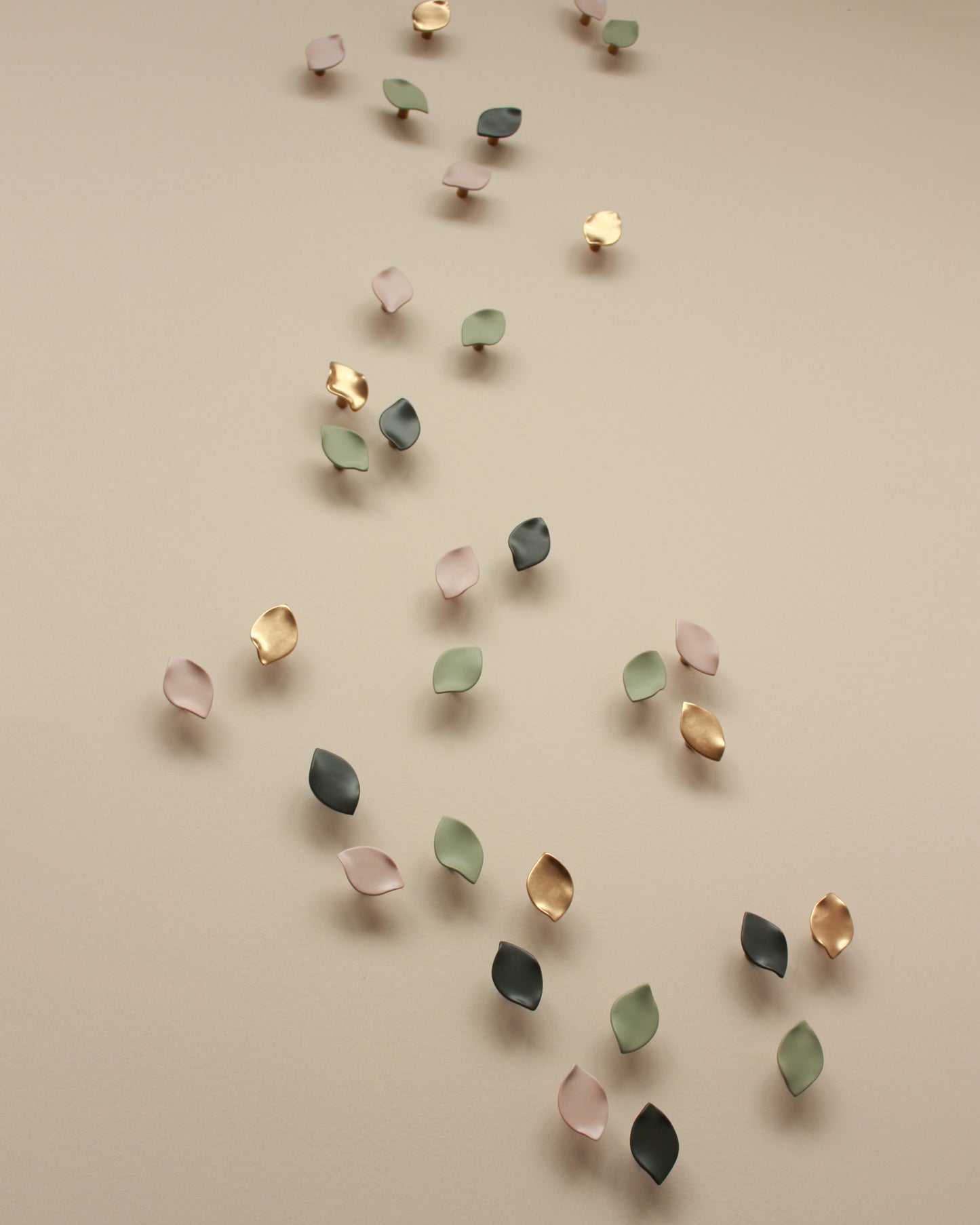 Blossom Petal Wall Art: Dark Olive and Sage Green, Pink & Gold Porcelain Ceramic Wall Sculpture (48) MADE TO ORDER