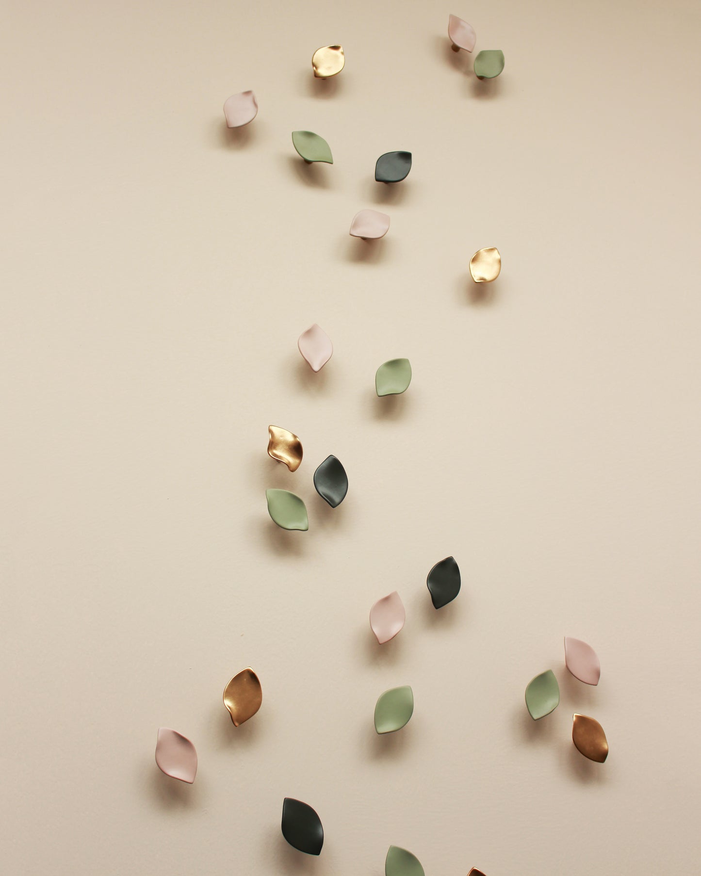 Blossom Petal Wall Art: Dark Olive and Sage Green, Pink & Gold Porcelain Ceramic Wall Sculpture (48) MADE TO ORDER