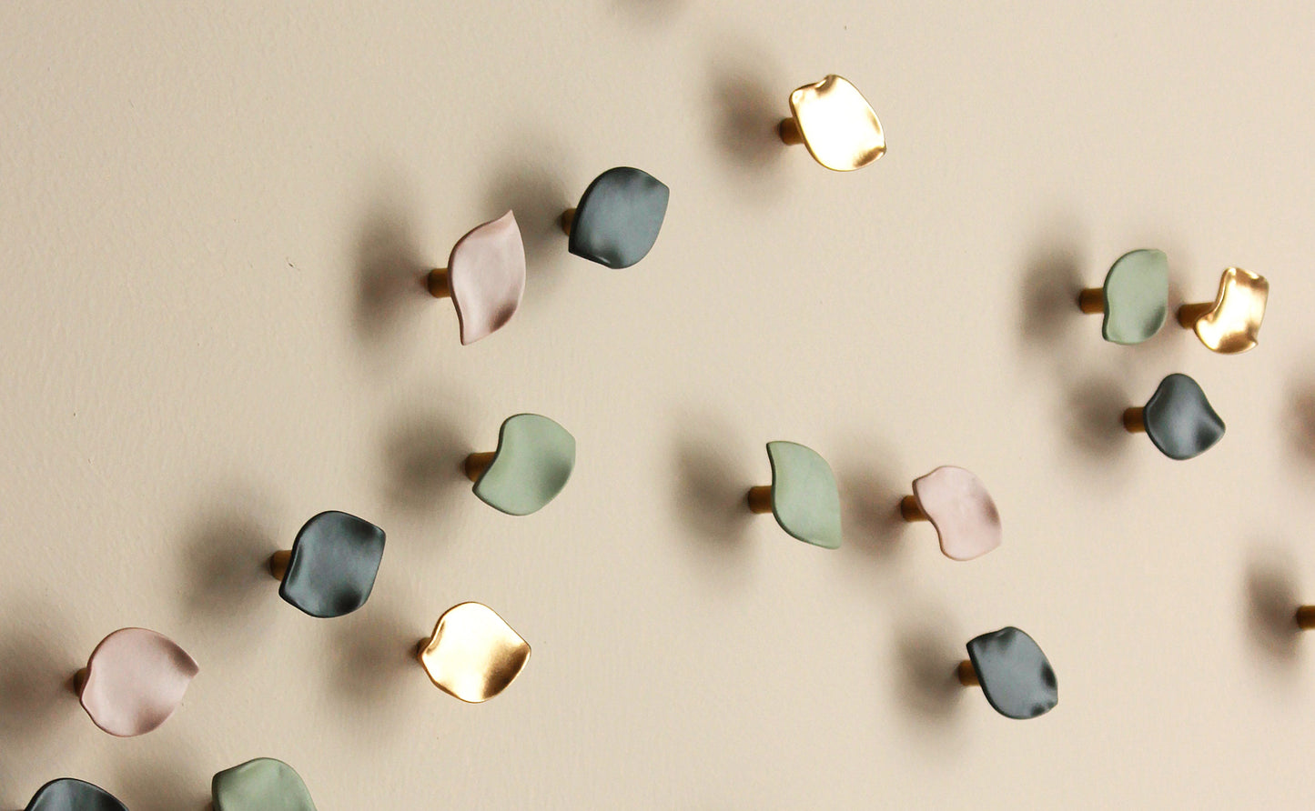 Blossom Petal Wall Art: Dark Olive and Sage Green, Pink & Gold Porcelain Ceramic Wall Sculpture (48) MADE TO ORDER