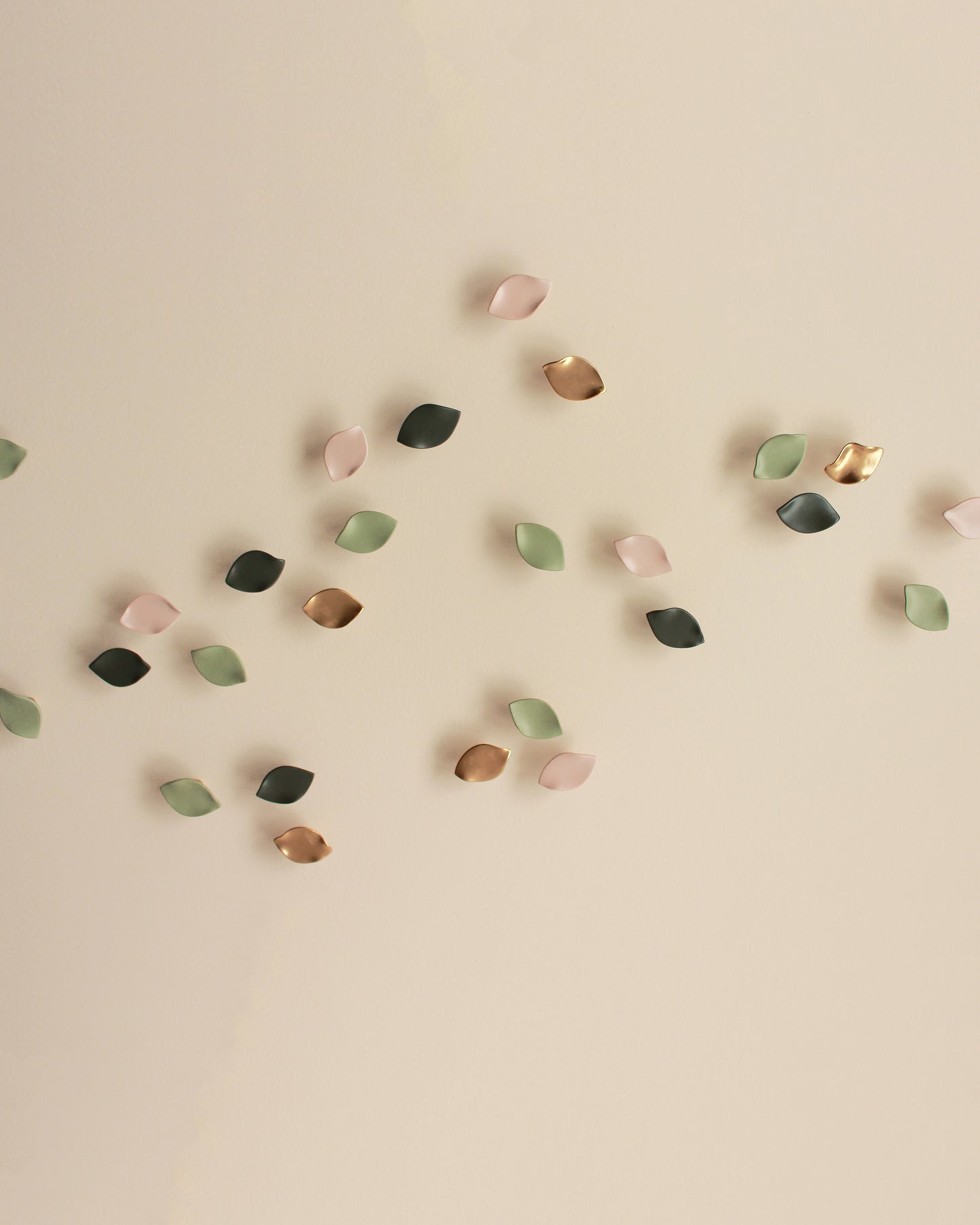 Blossom Petal Wall Art: Dark Olive and Sage Green, Pink & Gold Porcelain Ceramic Wall Sculpture (48) MADE TO ORDER