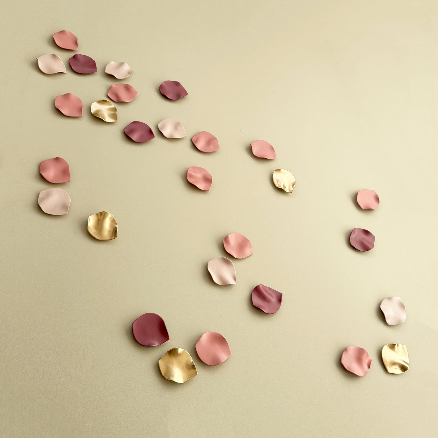 Blossom - Large wall art 28 Petal wall sculptures in dusky pinks, burgundy purple and gold porcelain Handmade porcelain ceramic