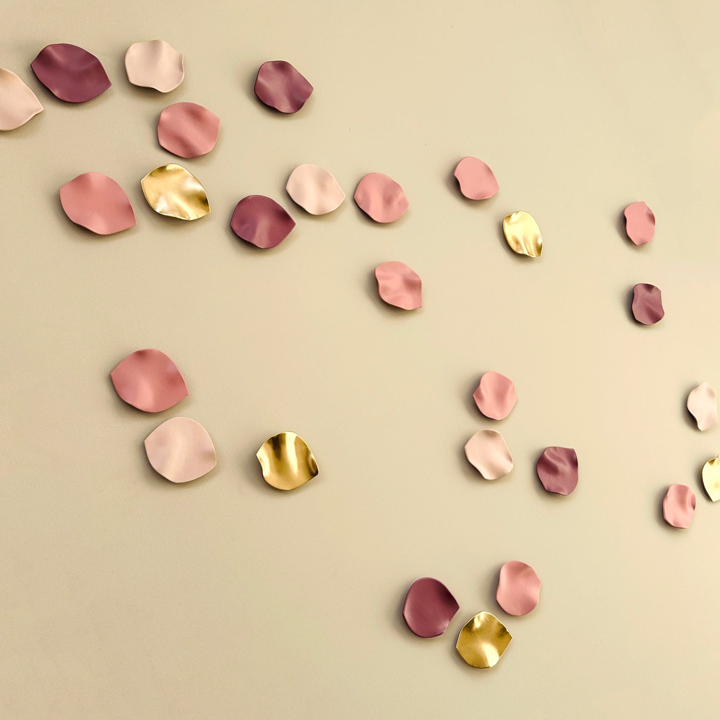 Blossom - Large wall art 28 Petal wall sculptures in dusky pinks, burgundy purple and gold porcelain Handmade porcelain ceramic