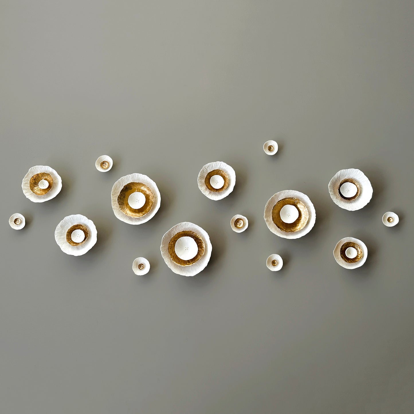 Flora XL 3 Dimensional wall art sculpture White and gold layered porcelain Unique abstract handmade artwork Luxury decor Modern fine art