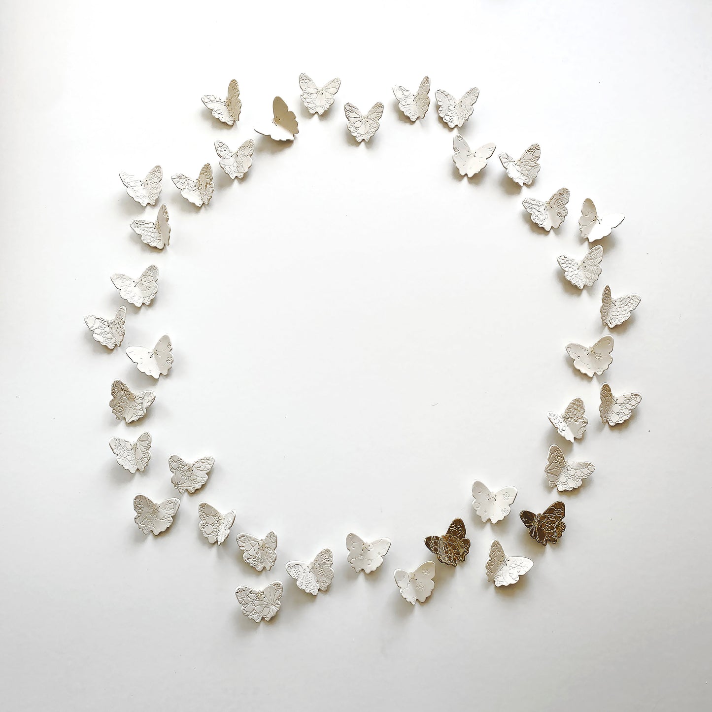 CUSTOM ARTWORK Multi Listing - 3D Butterfly wall art White porcelain handmade ceramic gold finish brass wire butterflies Original art