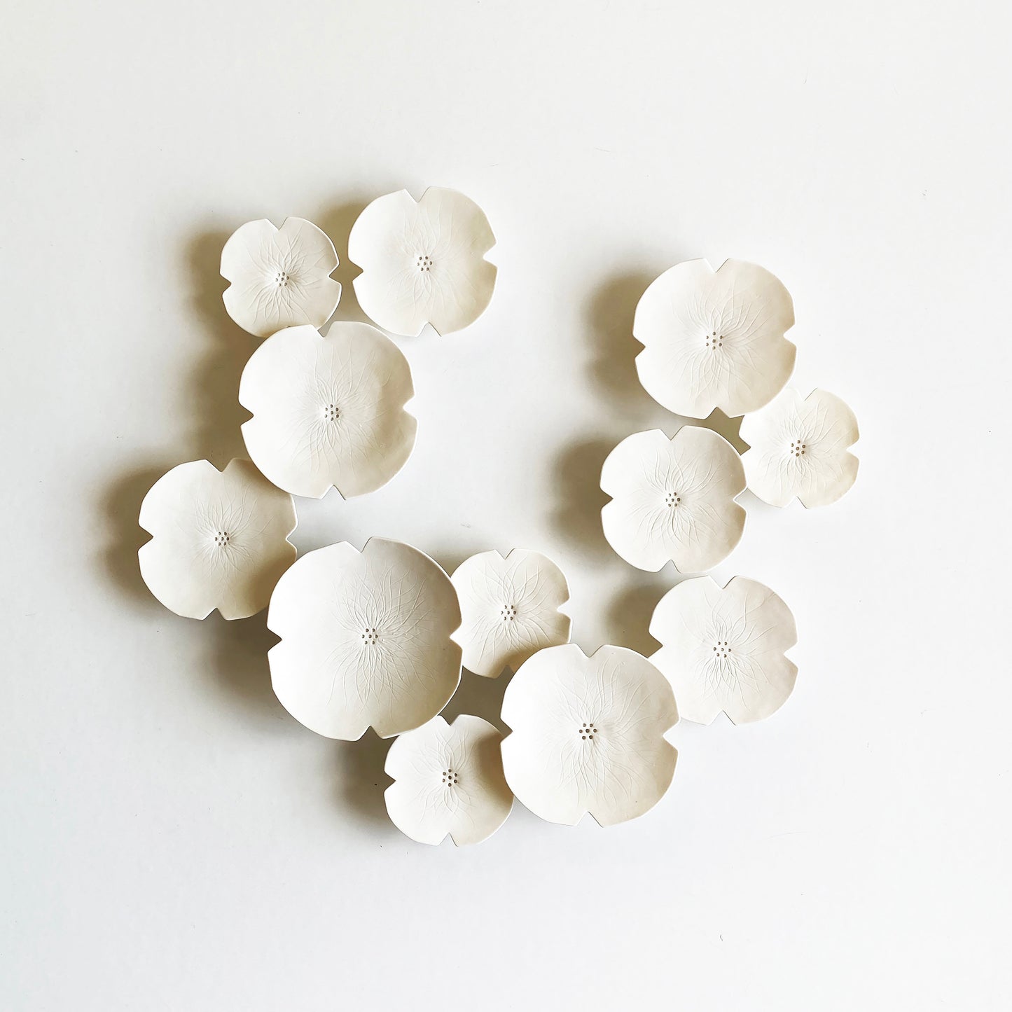 Extra Large wall art set - 12 Graces - Large Wall art sculpture 3D White ceramic flowers Porcelain Original artwork MADE TO ORDER