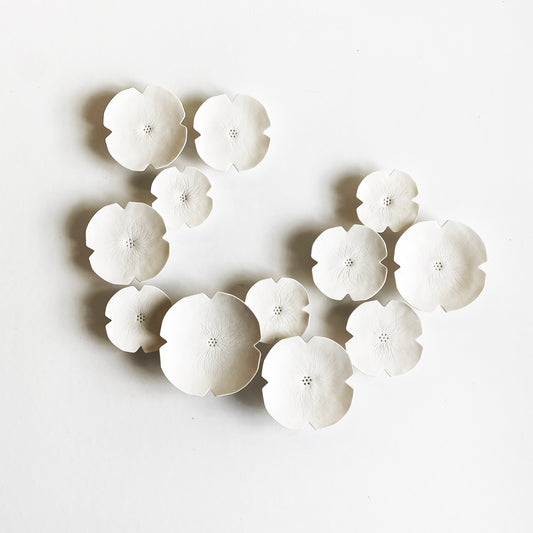 Extra Large wall art set - 12 Graces - Large Wall art sculpture 3D White ceramic flowers Porcelain Original artwork MADE TO ORDER
