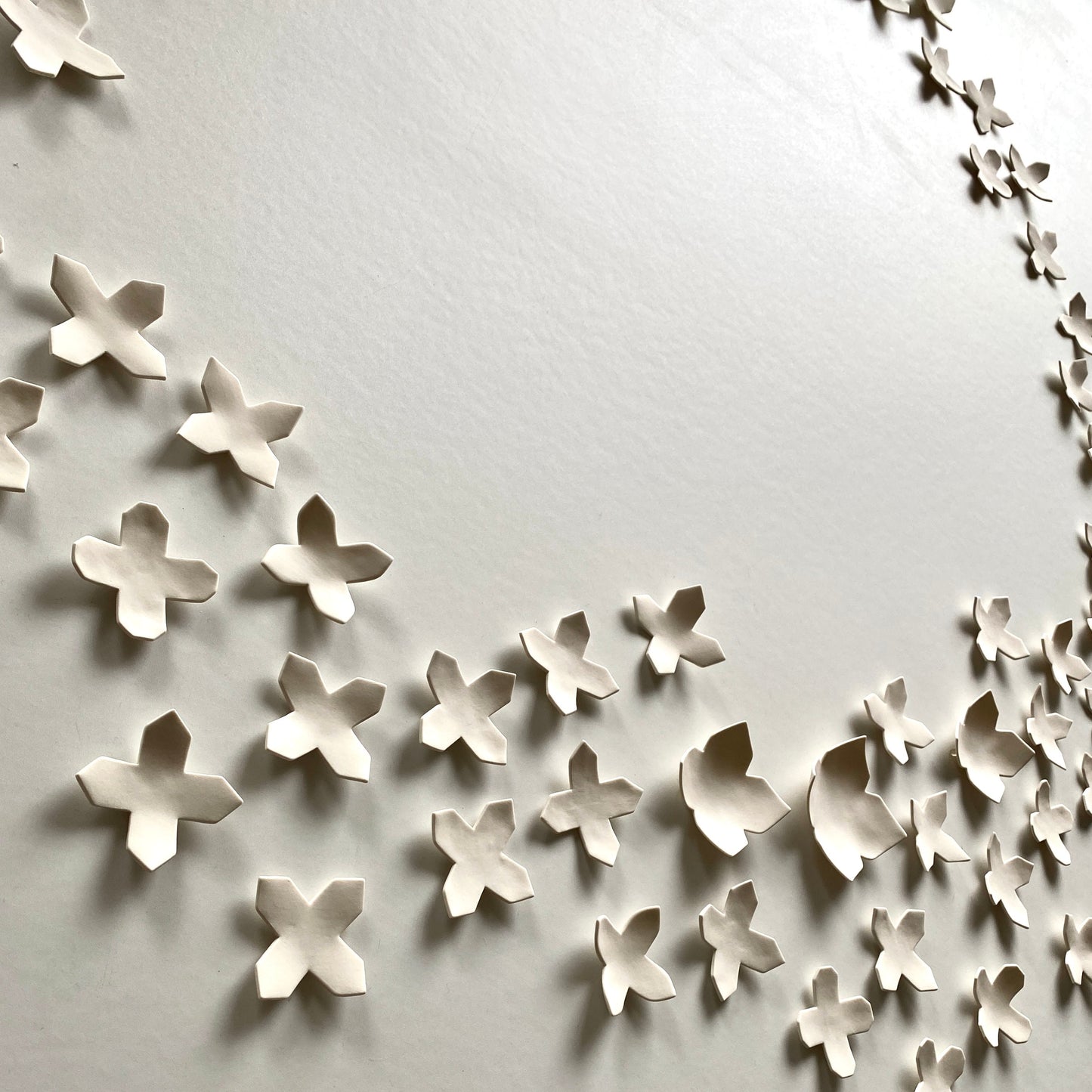 Abstract extra large wall art sculpture set 60 Ceramic geometric flowers White porcelain Modern original artwork Minimal contemporary craft