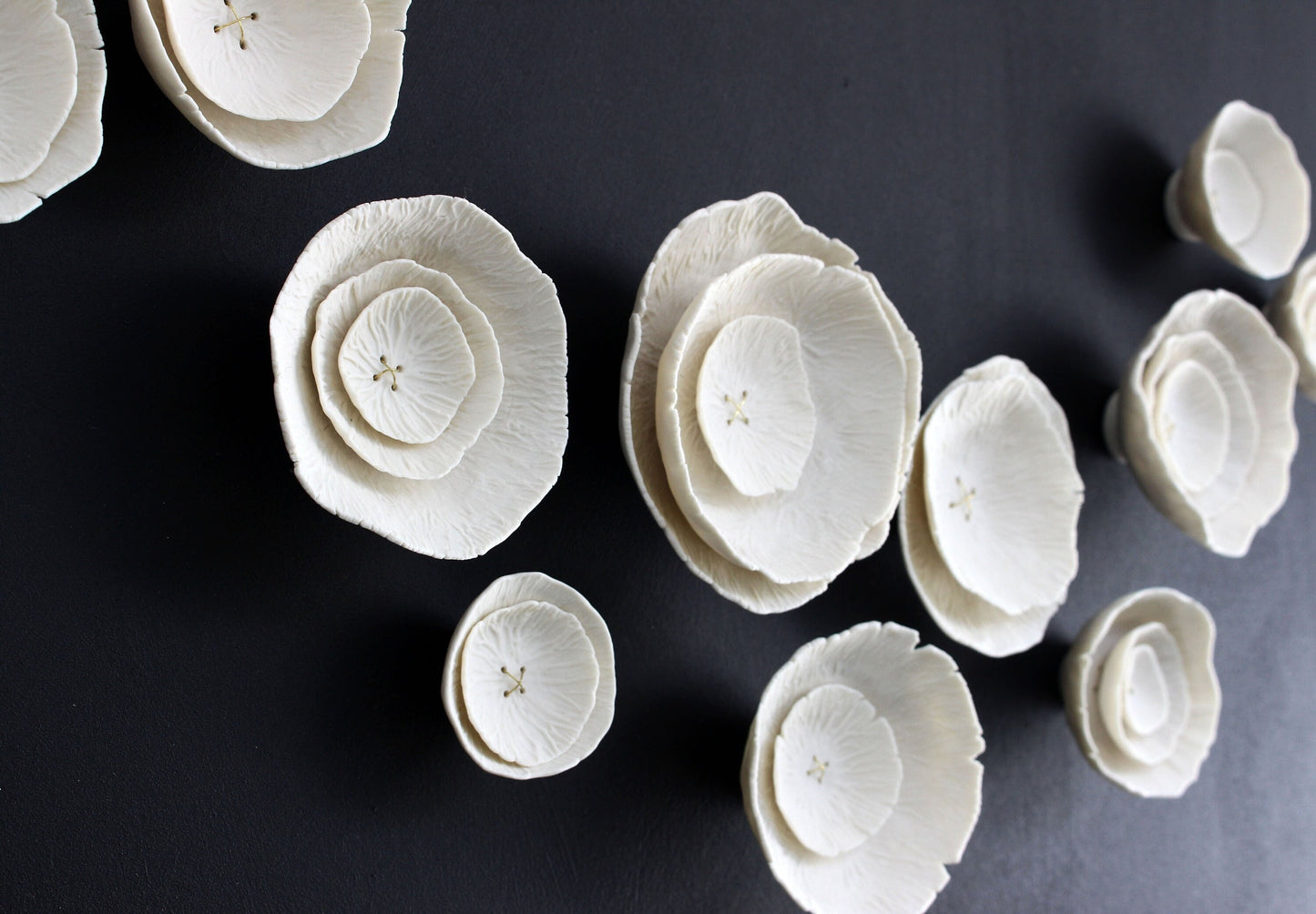 Abstract wall art Original 3D artwork Set of 12 ceramic porcelain handcrafted sculptures Rose flower Modern Japandi minimalist MADE TO ORDER