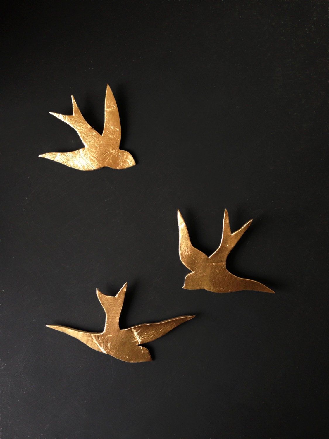 We fly together Gold porcelain wall art swallows Modern ceramic gold bird wall sculpture Bathroom kitchen bedroom home art Wall hanging