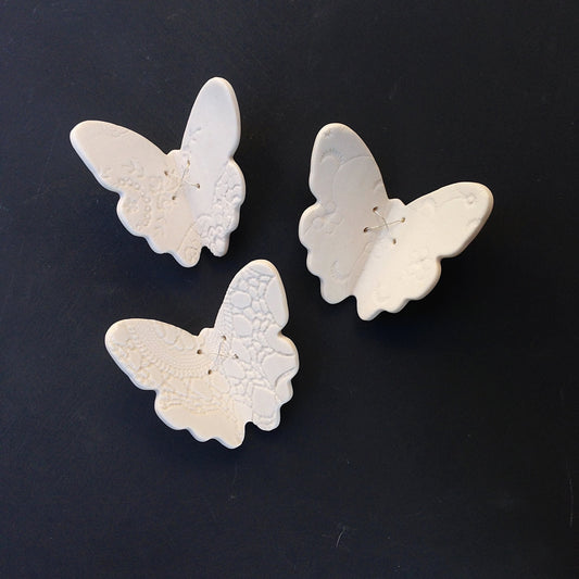 3 Porcelain ceramic sculptures 3D butterfly wall art Vintage lace texture Sterling silver Wall decor UK shop wall art bathroom decoration
