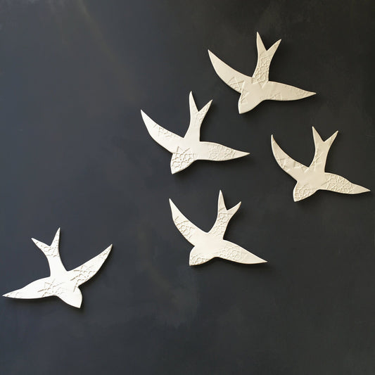 5 Extra large size white Porcelain wall art Swallows over Morocco Bird wall sculpture Ceramic art for bathroom bedroom living room Original ceramic